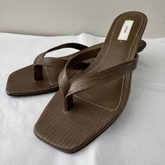 Toteme Lizard Embossed Kitten Heel Flip Flop 39 Olive - Picture 7 of 14